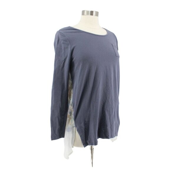 Soft Surroundings Blue Gray Mesh Floral Back Overlay Long Sleeve Knit Top Size S - Picture 2 of 7